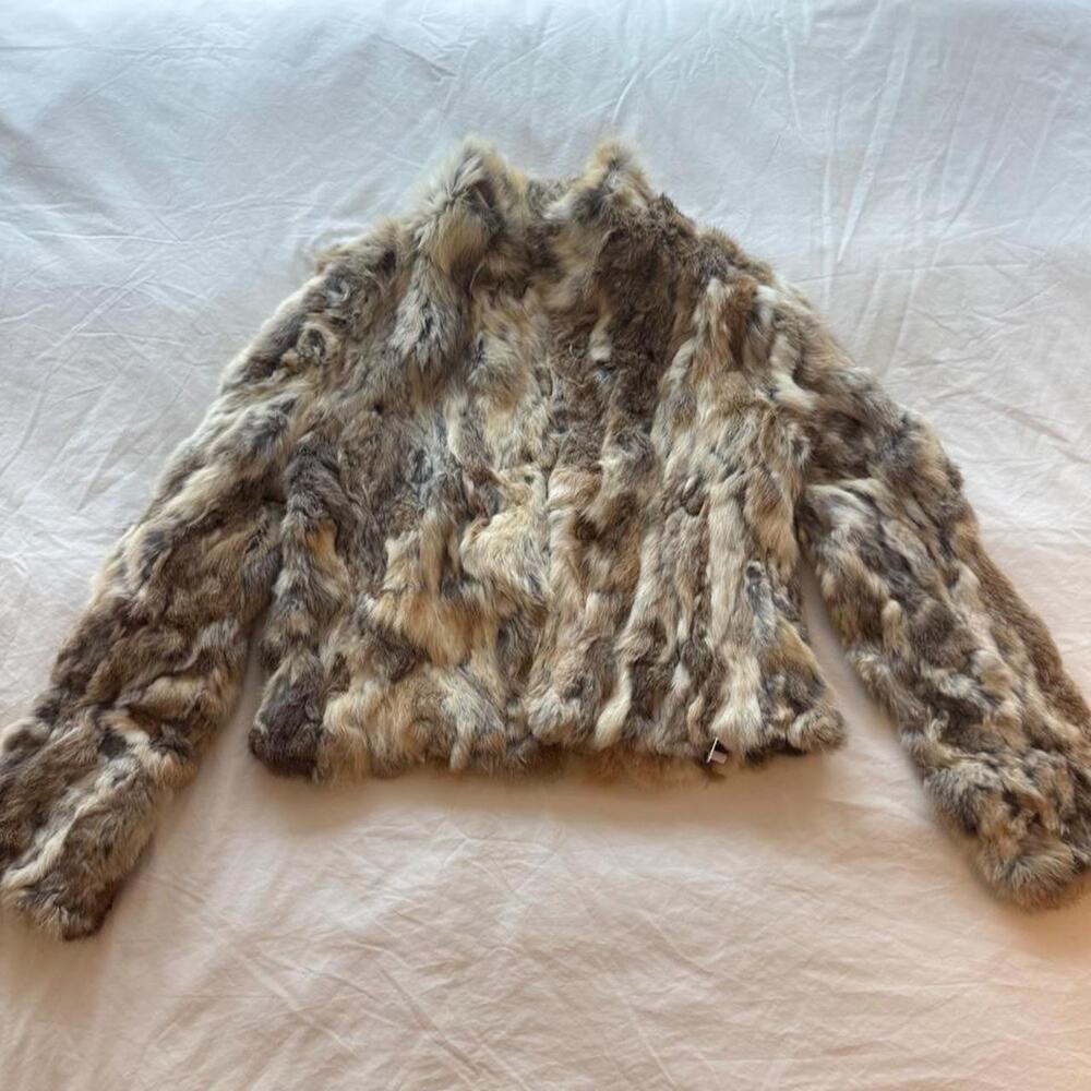 Mercury brown and beige real rabbir fur jacket